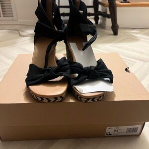 UGG Black Knotted Espadrille Wedge Sandals with Ankle Wrap